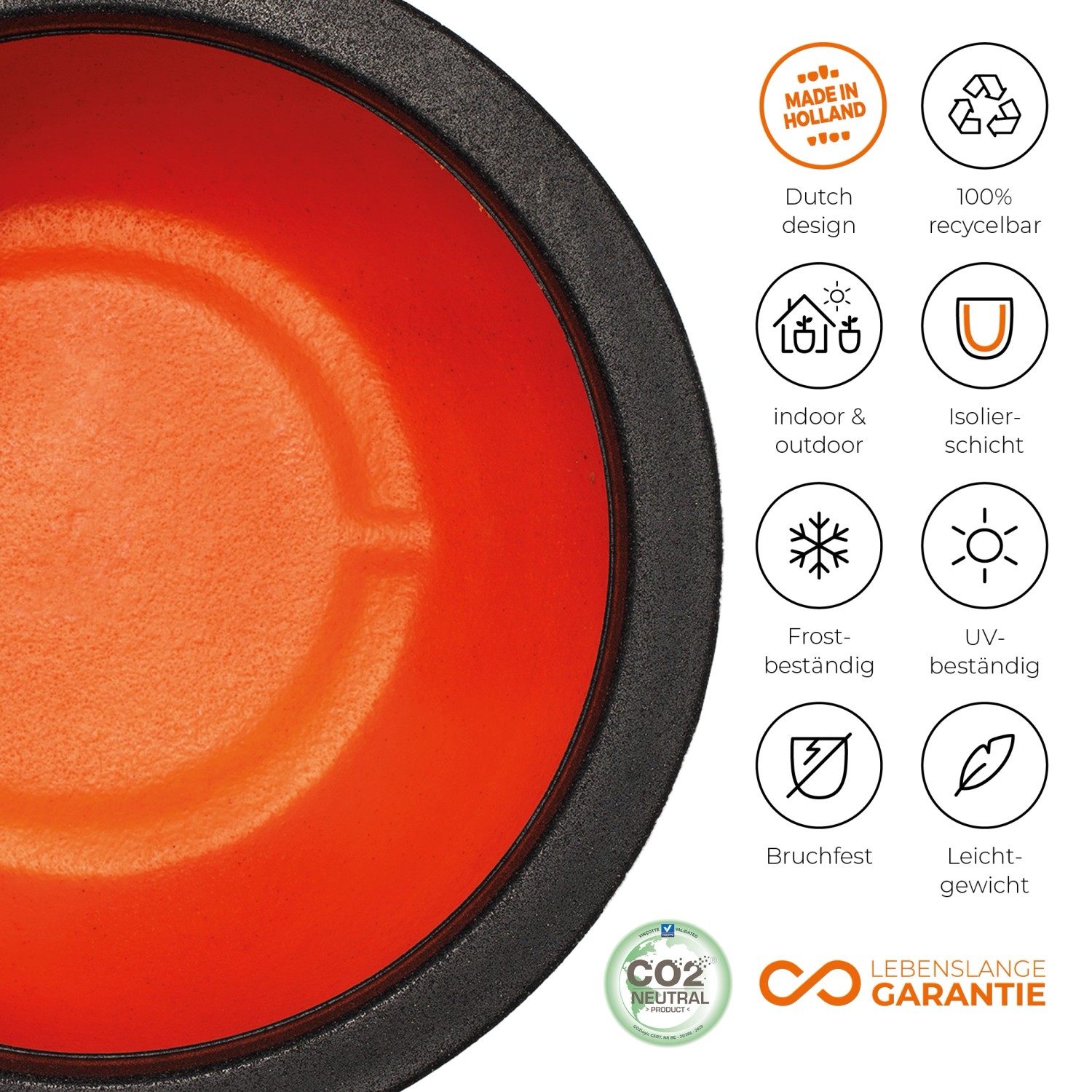 Schwarzer Capi Pflanztopf Nature Rib Elegant Deluxe, Ø 40x60 cm, Riffelstruktur, isoliert, UV- und frostbeständig.