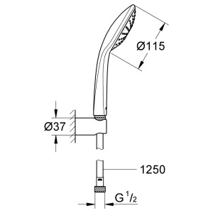 Technische Zeichnung Grohe Wandhalter-Set Euphoria 110 Mono mit Maßangaben für Installation.