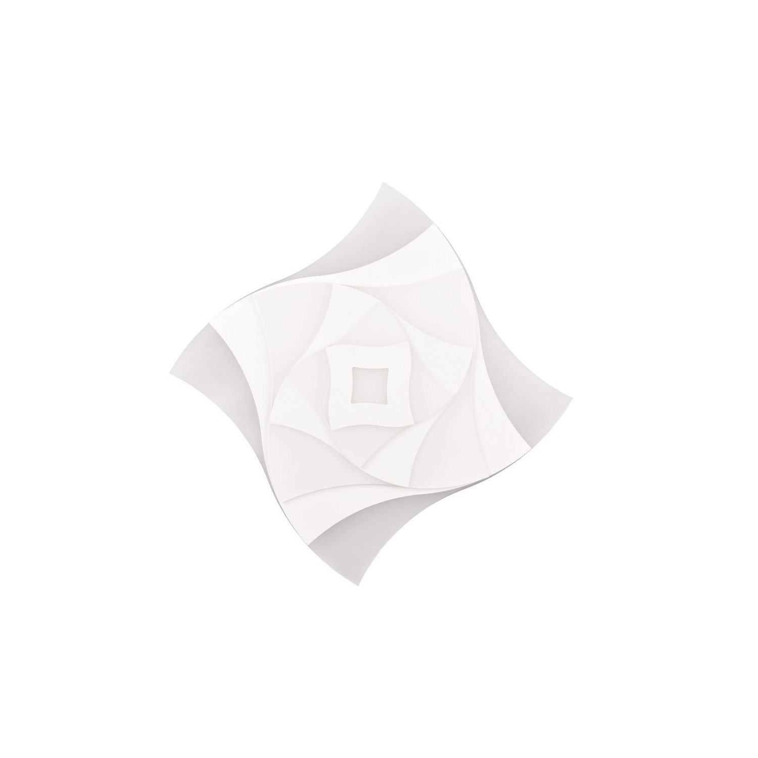 Moderne, mattweiße Trio LED Deckenleuchte Akita, 48x48 cm, mit geschwungenem Design.