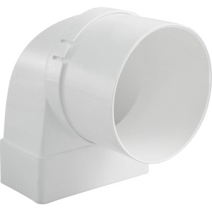 Weißes Marley Umlenkstück mit Stutzen, System 100 für Flachkanalsysteme und Rundrohrsysteme.