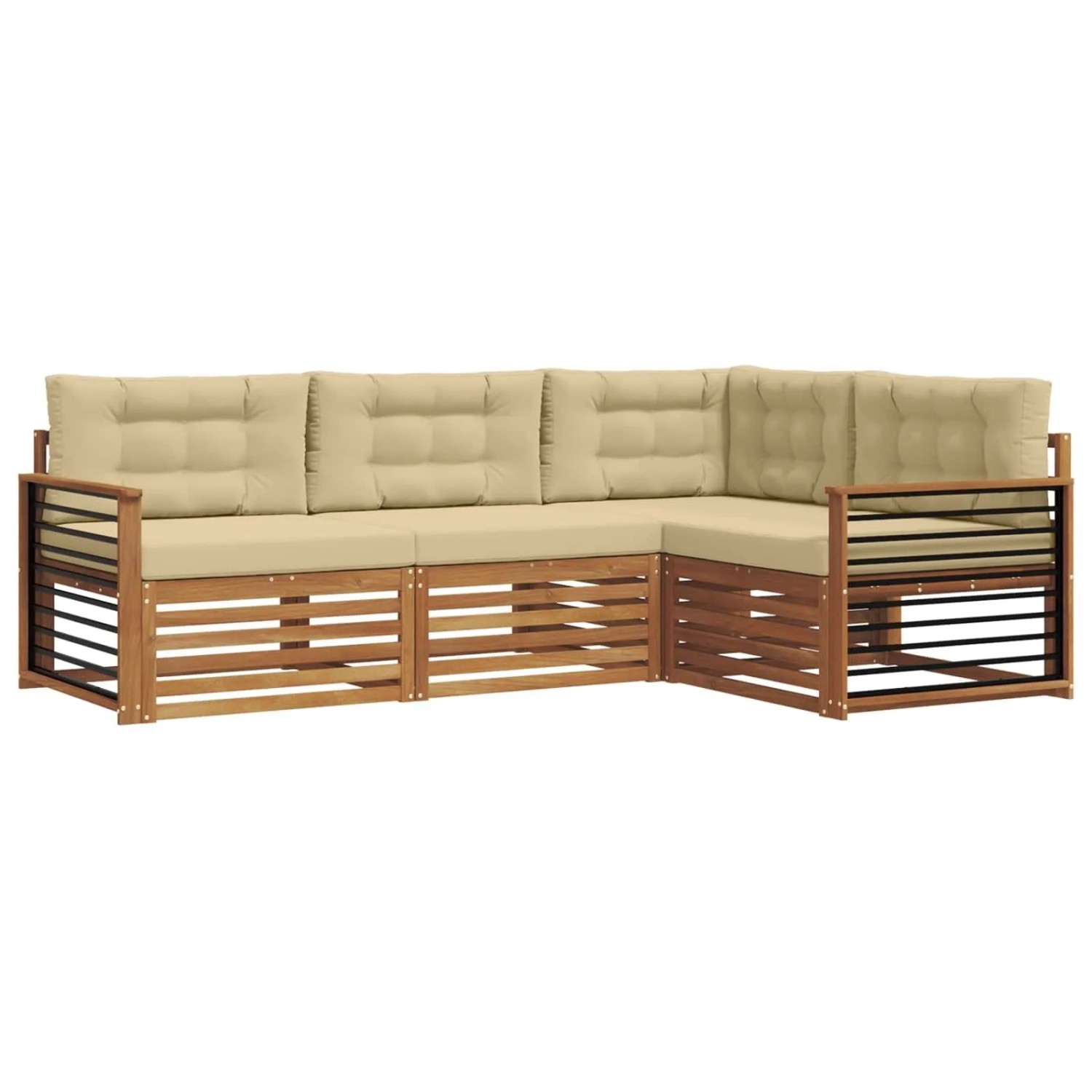 vidaXL Outdoor-Sofagarnitur mit Kissen 4-Tlg Natur und Beige 3373393