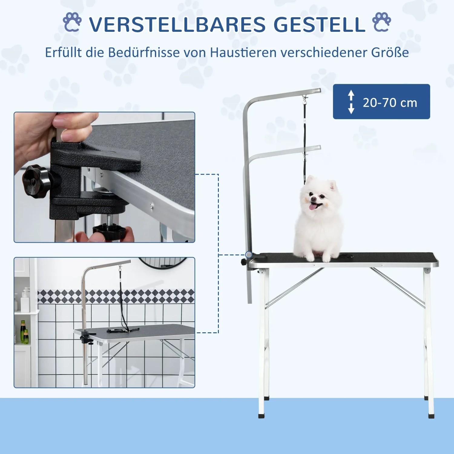 PawHut Haustierpflegetisch mit Schlingen und höhenverstellbarem Gestell für die Hundefellpflege.