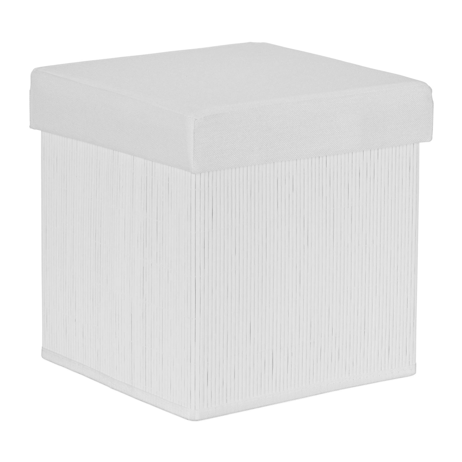 Relaxdays Sitzhocker Bambus Weiß Faltbar mit Stauraum 35 cm x 35 cm x 35 cm 2,5 kg