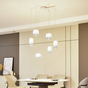 Moderne, 6-flammige LED-Deckenleuchte Avelina von Lucande, weißes Glas, für Wohnzimmer