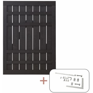 Schwarzes Nadelholz Gartentor Rustik, 100x138cm, mit Beschlägen für Selbstmontage.