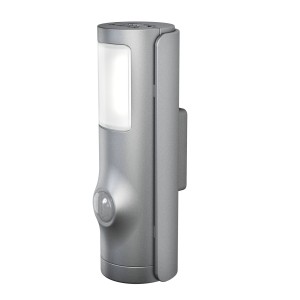 Silberne Ledvance LED Wandleuchte Nightlux Torch mit Licht- und Bewegungsmelder.
