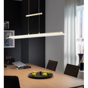 Moderne LED-Pendelleuchte Roof von Fischer & Honsel in Messing, 115 cm breit, dimmbar.