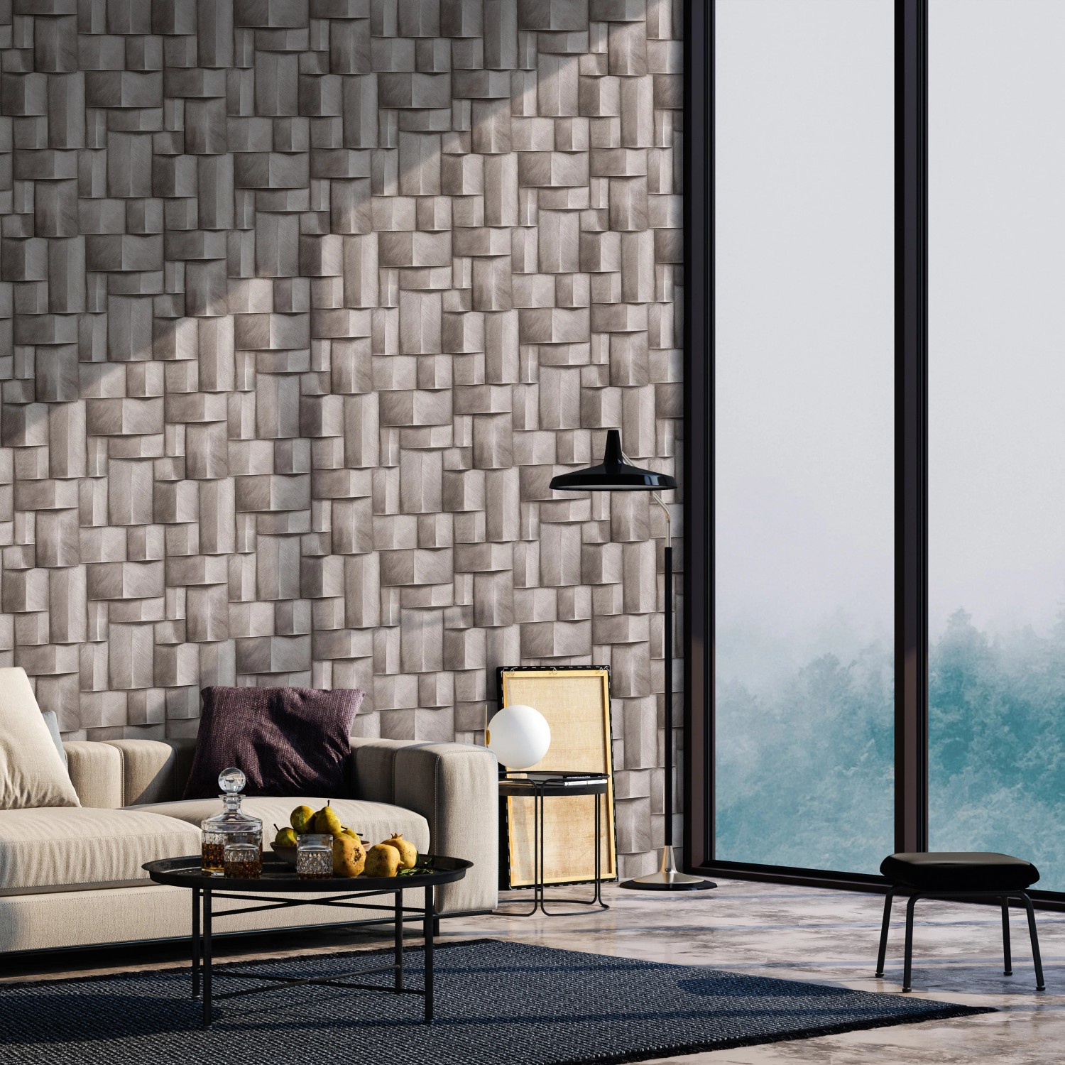 Moderne Vliestapete in Braun-Beige mit grafischer 3D-Optik von Marburg.
