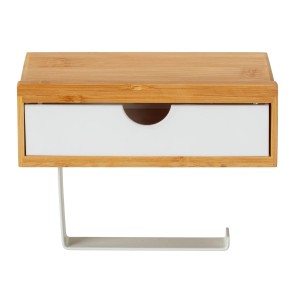 Wenko Toilettenrollenhalter Inbara Ablage Bambus Braun-Weiß