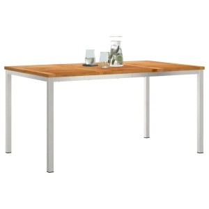 Rechteckiger vidaXL Gartentisch aus massivem Teakholz, braune Platte, silberner Edelstahlrahmen. 150x90x75cm.
