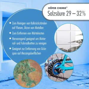 Höfer Chemie Salzsäure 29-32%: Anwendungsbeispiele für Reinigung und Entfernung von Rückständen.