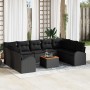 Schwarzes 10-tlg. vidaXL Garten-Sofa-Set aus Rattan mit Tisch für Terrasse und Garten.