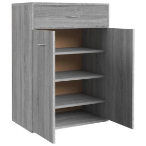 vidaXL Schuhschrank, Grau Sonoma, mit Schublade, zwei Türen und vier Regalböden.