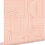ESTAhome Vliestapete Rosa mit weißem geometrischem 3D-Muster aus Linien und Bögen. Dekorative Tapete.