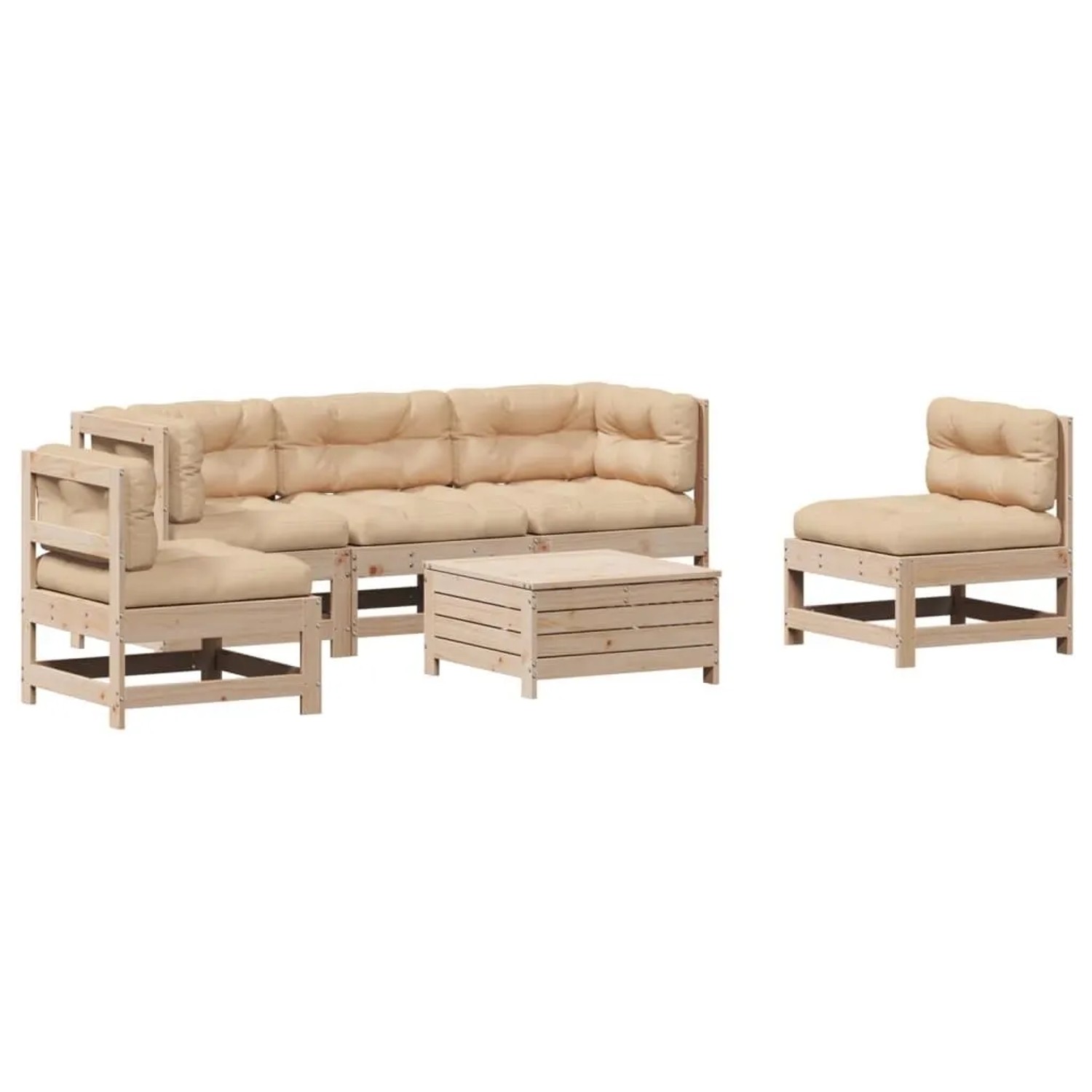 vidaXL 6-Tlg Garten-Lounge-Set mit Kissen Massivholz Kiefer 3250716