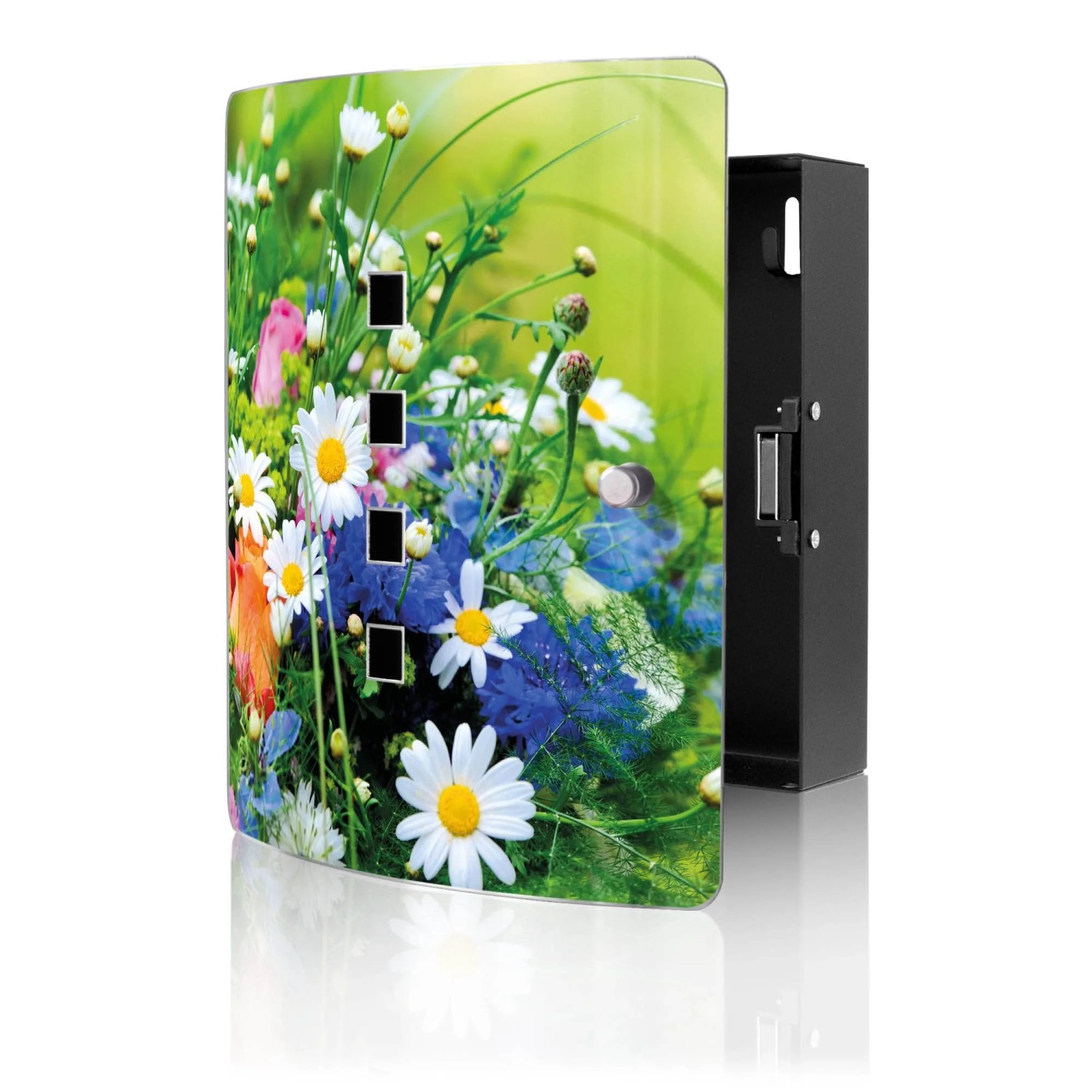 Banjado Design Schlüsselkasten Aus Edelstahl Für 10 Schlüssel 24x21,5x7cm Mit Magnetverschluss Motiv Blumenstrauß