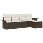 Braunes 5-tlg. vidaXL Garten-Sofa-Set aus Poly Rattan mit Kissen und Stauraum.