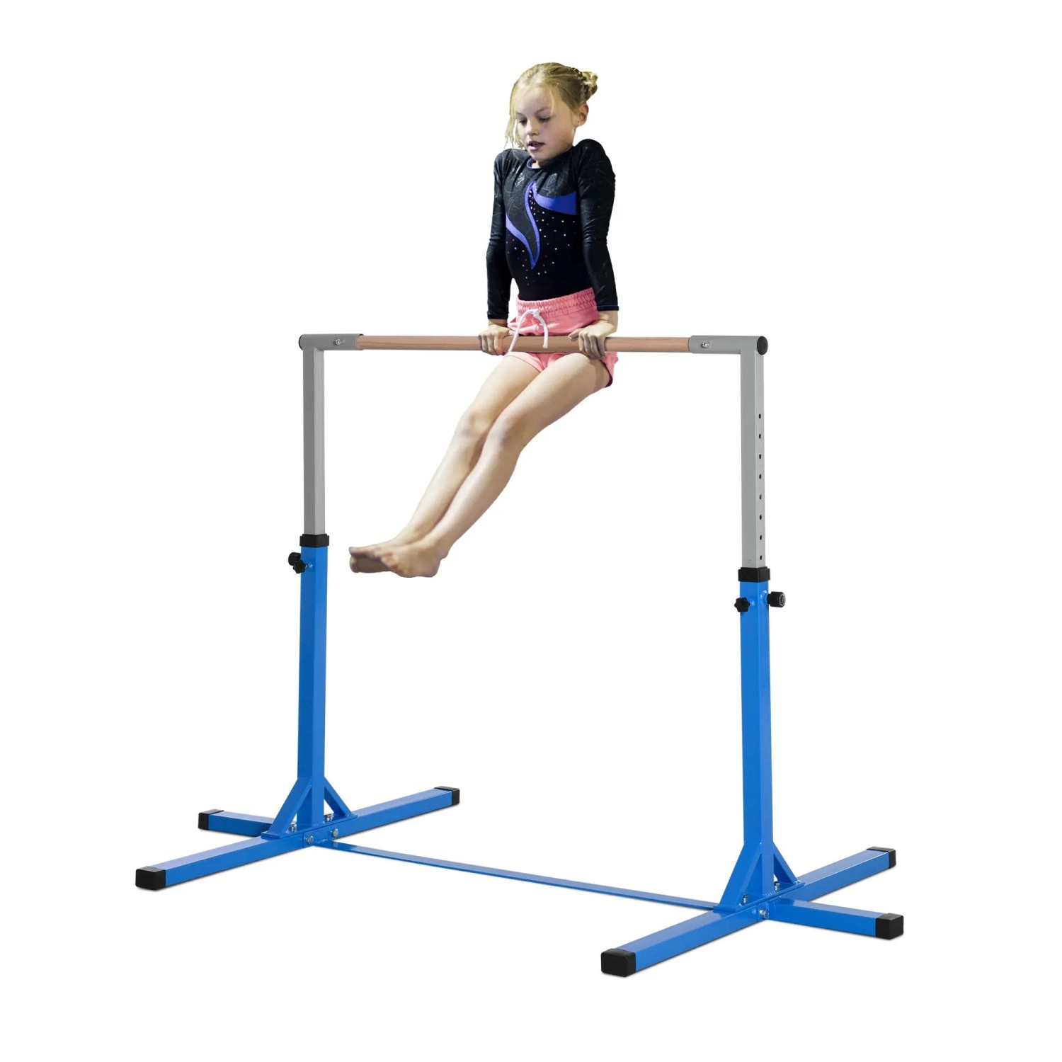 HOMCOM Gymnastik Turnreck 13-Stufige Höhenverstellbar Stahl Buchenholz Blau
