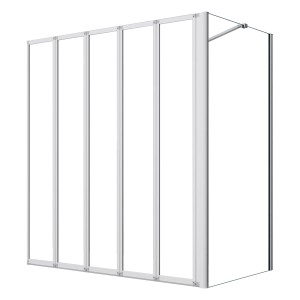 AICA Badewannenfaltwand, 120x140cm, 5-teilig, mit 70cm Seitewand, weißer Rahmen.
