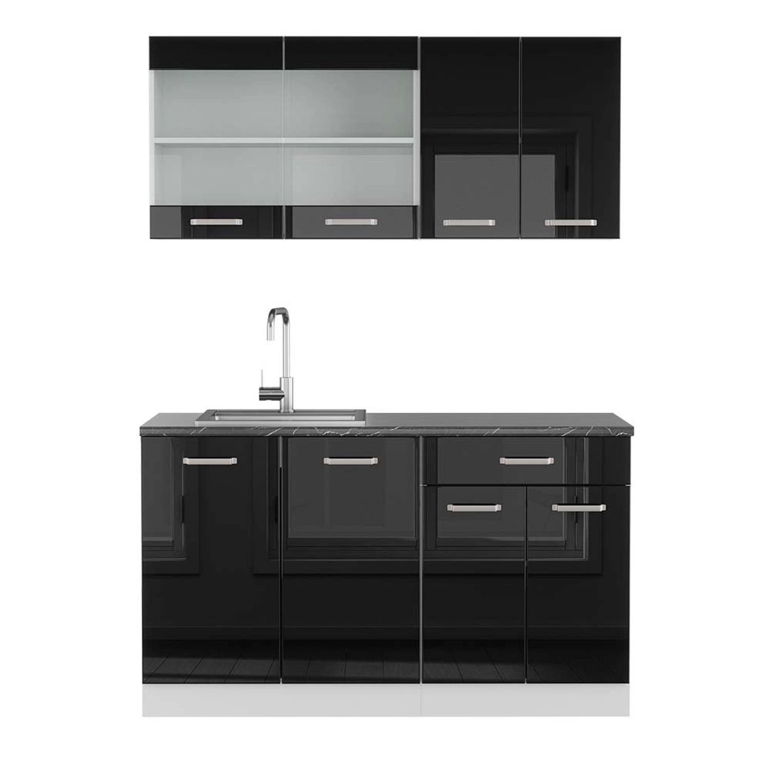 Vicco R-Line Singleküche Schwarz Hochglanz/Weiß 140 cm AP Anthrazit günstig online kaufen