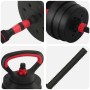 vidaXL 4-in-1 Hantelset 20kg: Kurzhantel, Langhantel & Kettlebell in Schwarz/Rot für dein Fitness-Workout.