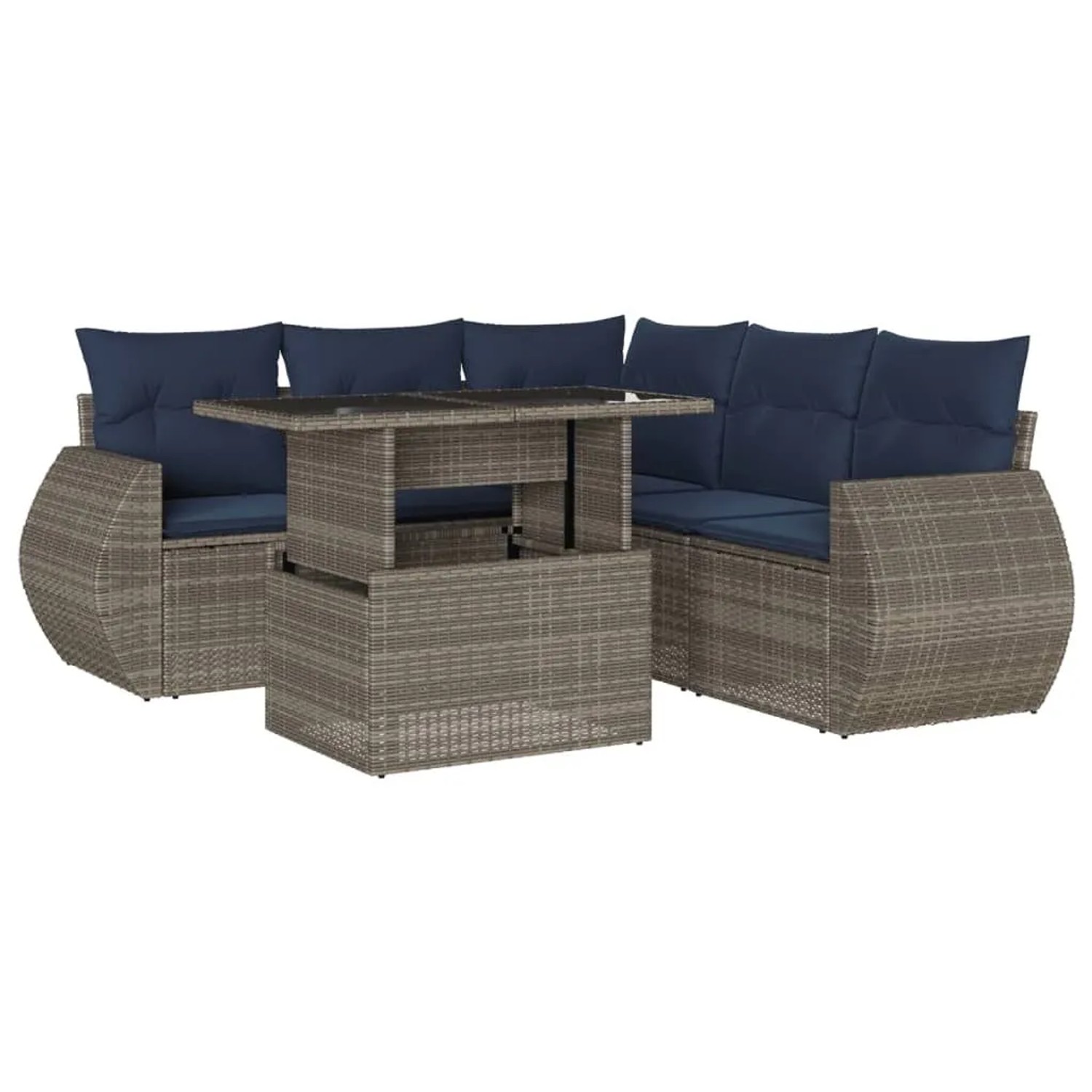 vidaXL 6-Tlg Gartensofa-Set mit Kissen Grau Polyrattan 3268531 günstig online kaufen