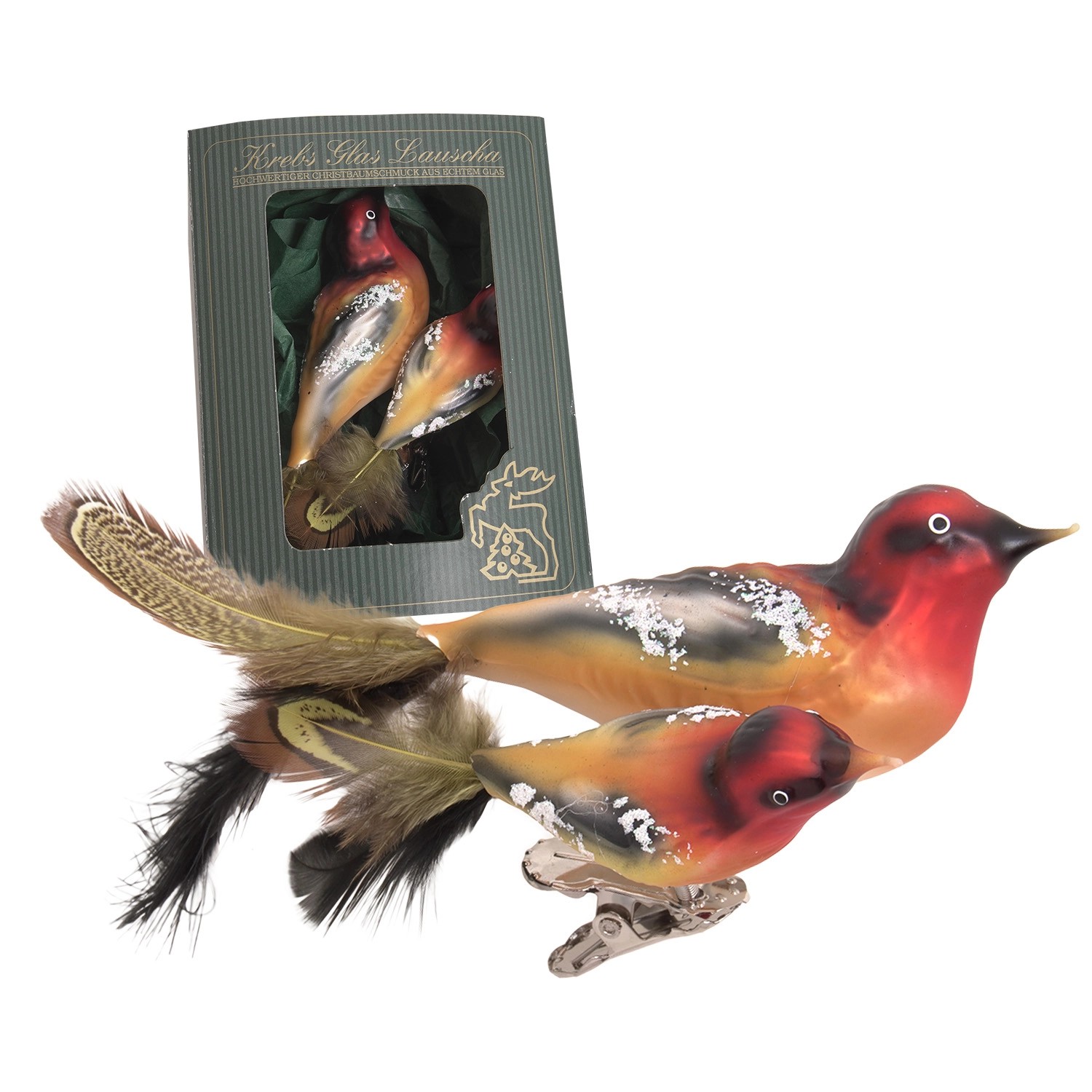 Krebs Glas Lauscha Baumschmuck Doppelvogel Stieglitz Mehrfarbig 9cm