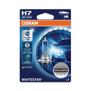 Osram H7 Whitestar Scheinwerferlampe, 1 Stück. Autolampe für helles, weißes Licht.