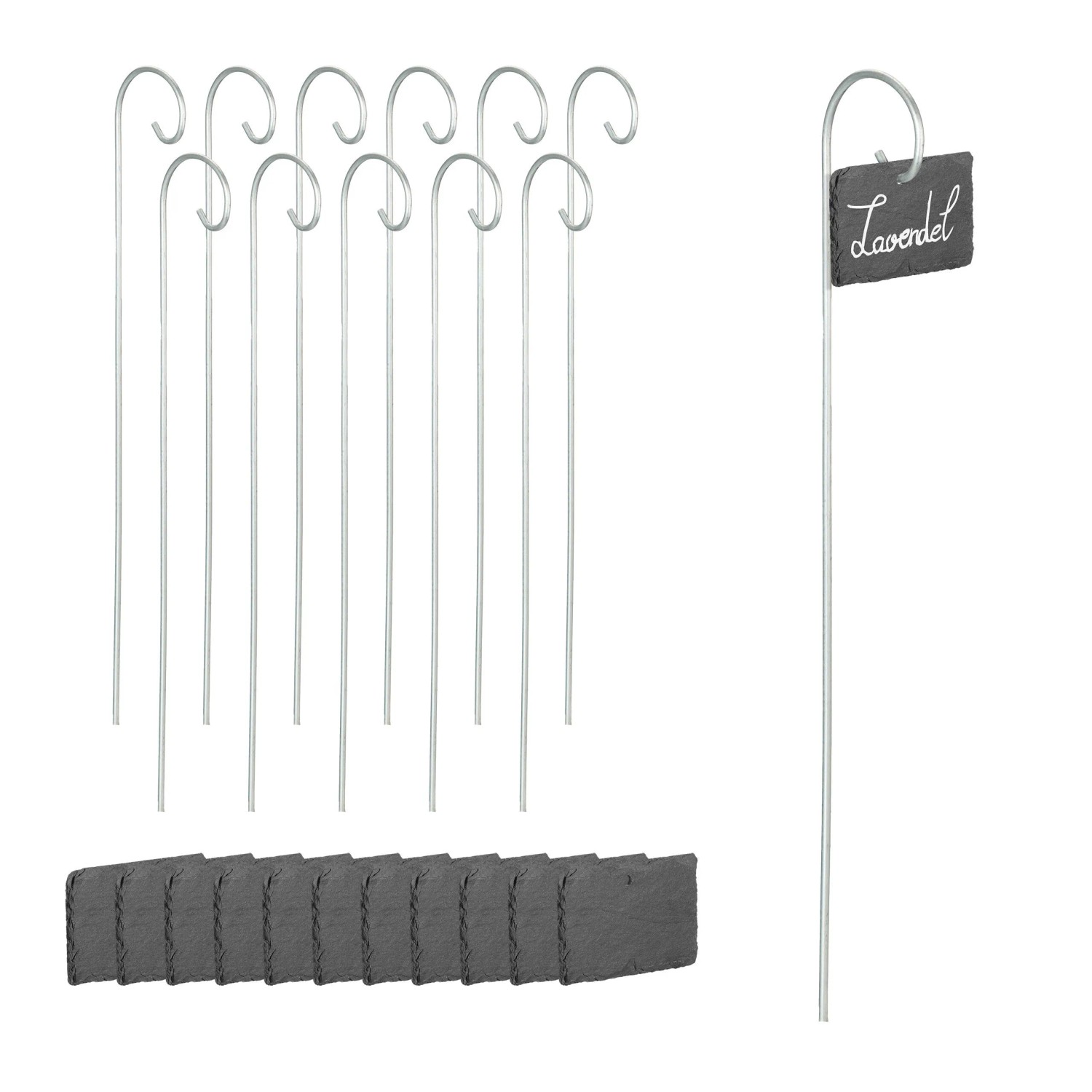 Relaxdays Schiefer Pflanzenschilder Set mit Metallstab 12 Stück Anthrazit 42,5 cm x 10 cm