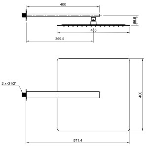 Technische Zeichnung PaulGurkes Unterputz Duschset mit Regendusche 40cm, Maße und Details.