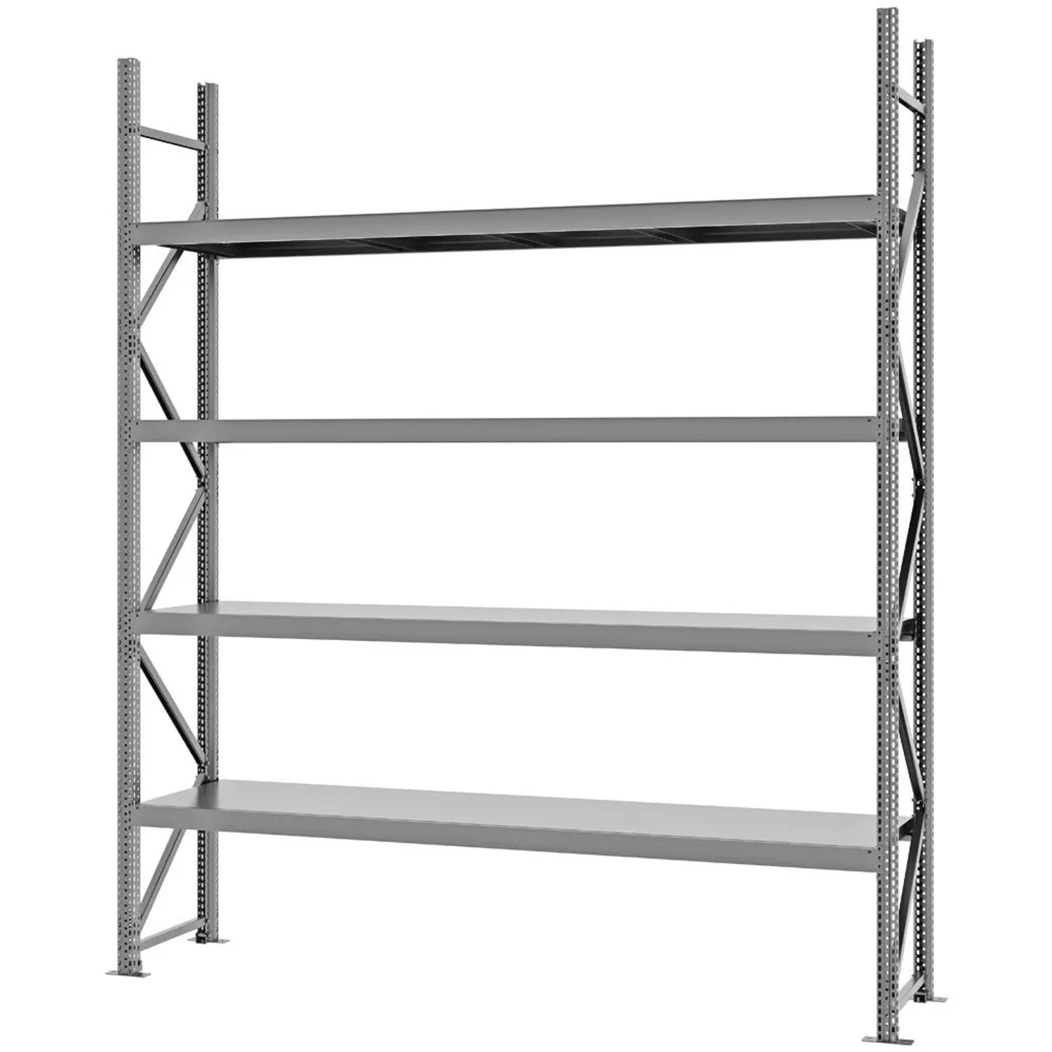 PROREGAL Weitspannregal Schraub-Stecksystem MAGNUS PRO Made In Germany Grundregal 300x250x50cm 4 Ebenen Stahlböden Fachlast 430kg Verzinkt
