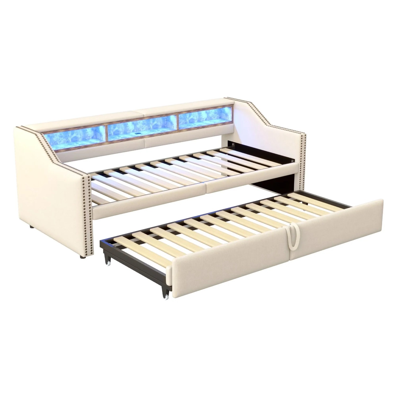 Merax Schlafsofa 90/180x200cm LED USB Stauraum Beige