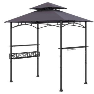 Costway Grillpavillon, dunkelgrau, mit Doppeldach, Seitenregalen und Flaschenöffner für Grillzubehör.