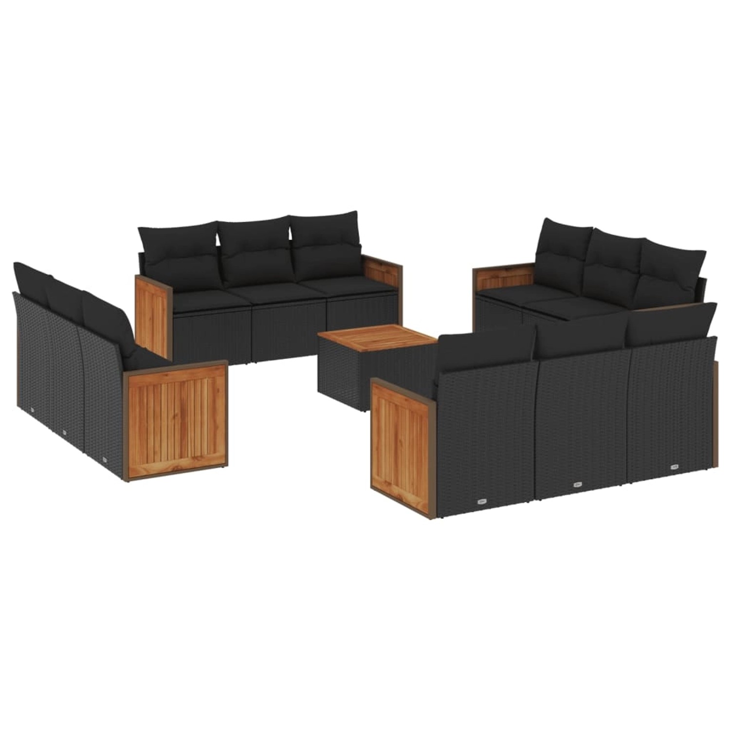 vidaXL 13-Tlg Garten-Sofagarnitur mit Kissen Schwarz Poly Rattan 3259920 günstig online kaufen