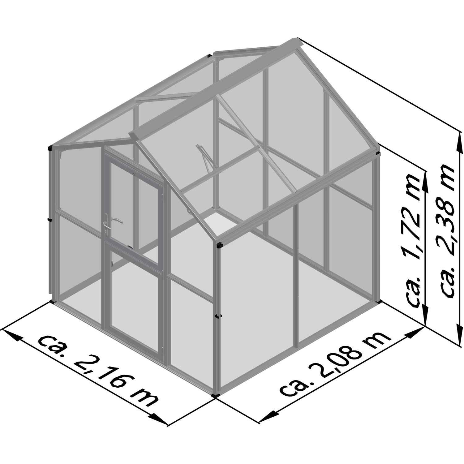 KGT Gewächshaus Galant II, tannengrün, 4,48 m², mit Maßen. Ideal für Pflanzenaufzucht.