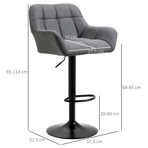 HOMCOM Barhocker 2er-Set, grau, mit gepolsterter Sitzfläche, Rückenlehne und Fußstütze. Höhenverstellbar.