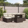 Braunes 7-teiliges vidaXL Garten-Sofa-Set aus Poly Rattan mit Kissen und Stauraum.