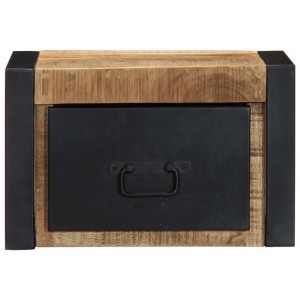 Nachttisch aus Mango-Massivholz mit schwarzer Schublade und Griff, 40x35x25 cm.