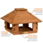 Dobar Vogelhaus Blockhausoptik aus Kiefernholz mit Holzdach. Viereckiges Vogelfutterhaus mit großer Futterfläche.