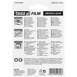 Tesa Film Kristall-Klar, 2 Rollen transparentes Klebeband, 10 m x 15 mm.