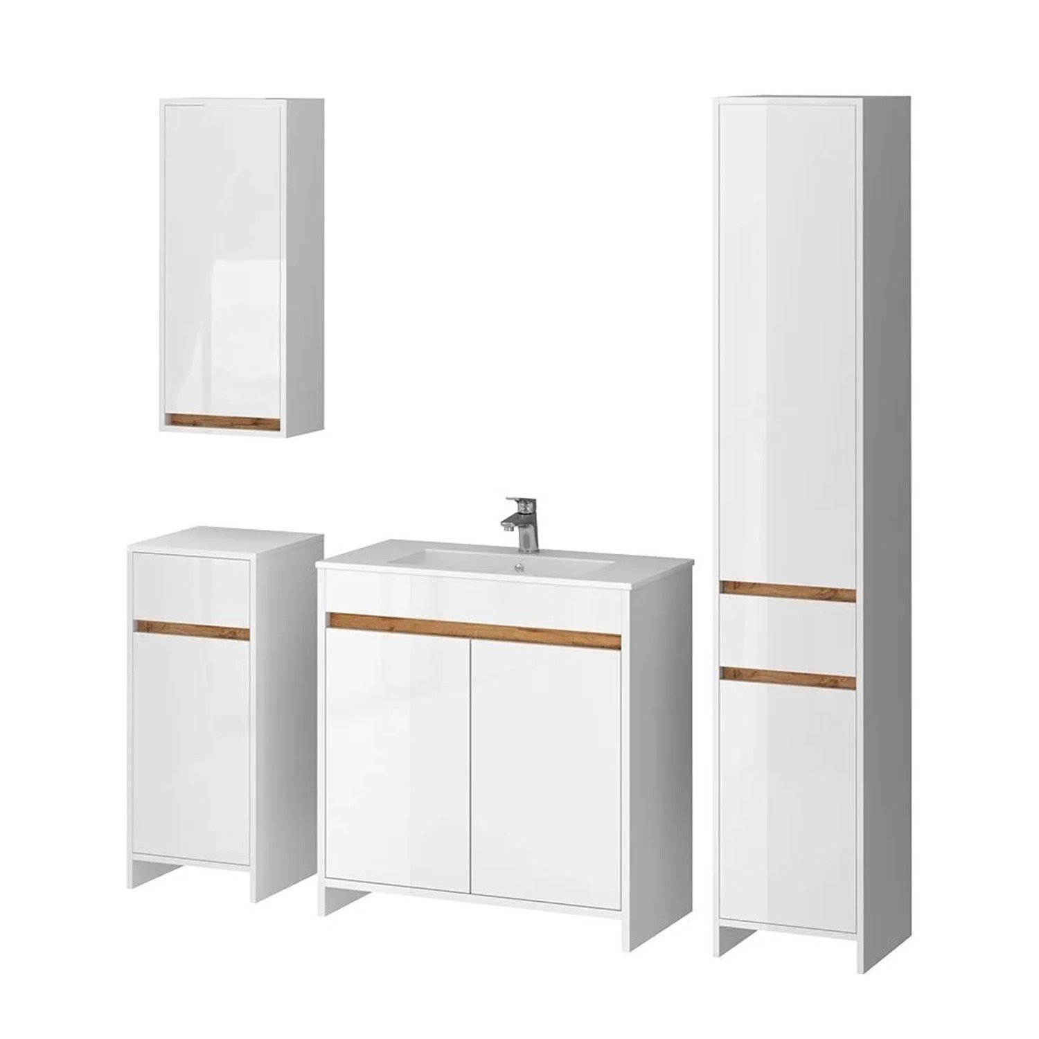 Vicco Badmöbel-Set Lemgo Weiß Hochglanz 80 x 82 5-teilig
