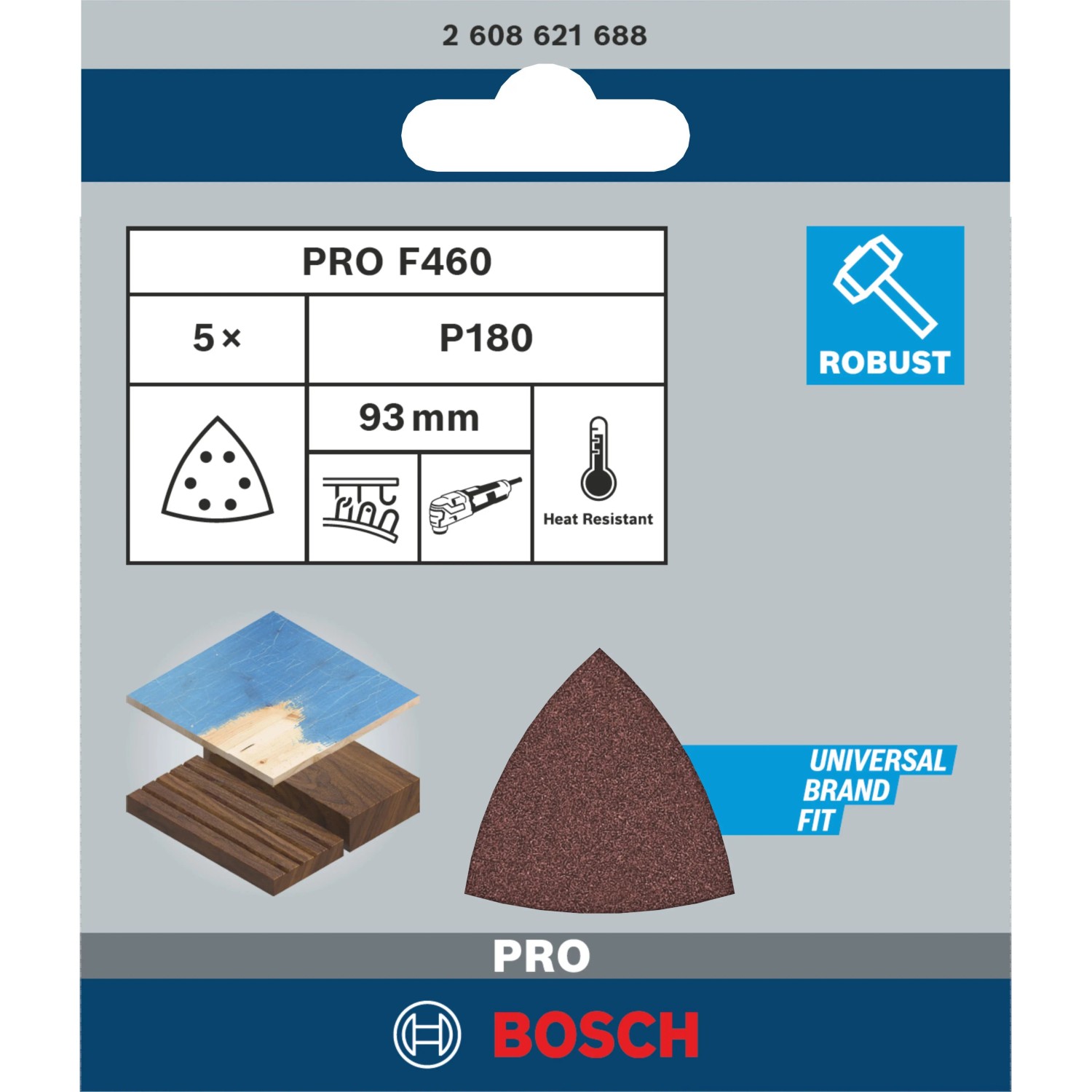 Bosch Delta-Schleifblatt F460, Körnung 180, 5er-Pack. Dreieckiges Schleifpapier für Holz & Lack mit Klettverschluss.