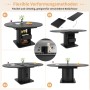 Merax Esstisch Schwarz, ausziehbar, mit Stauraum. Zeigt flexible Verformung von kompakt bis erweitert.