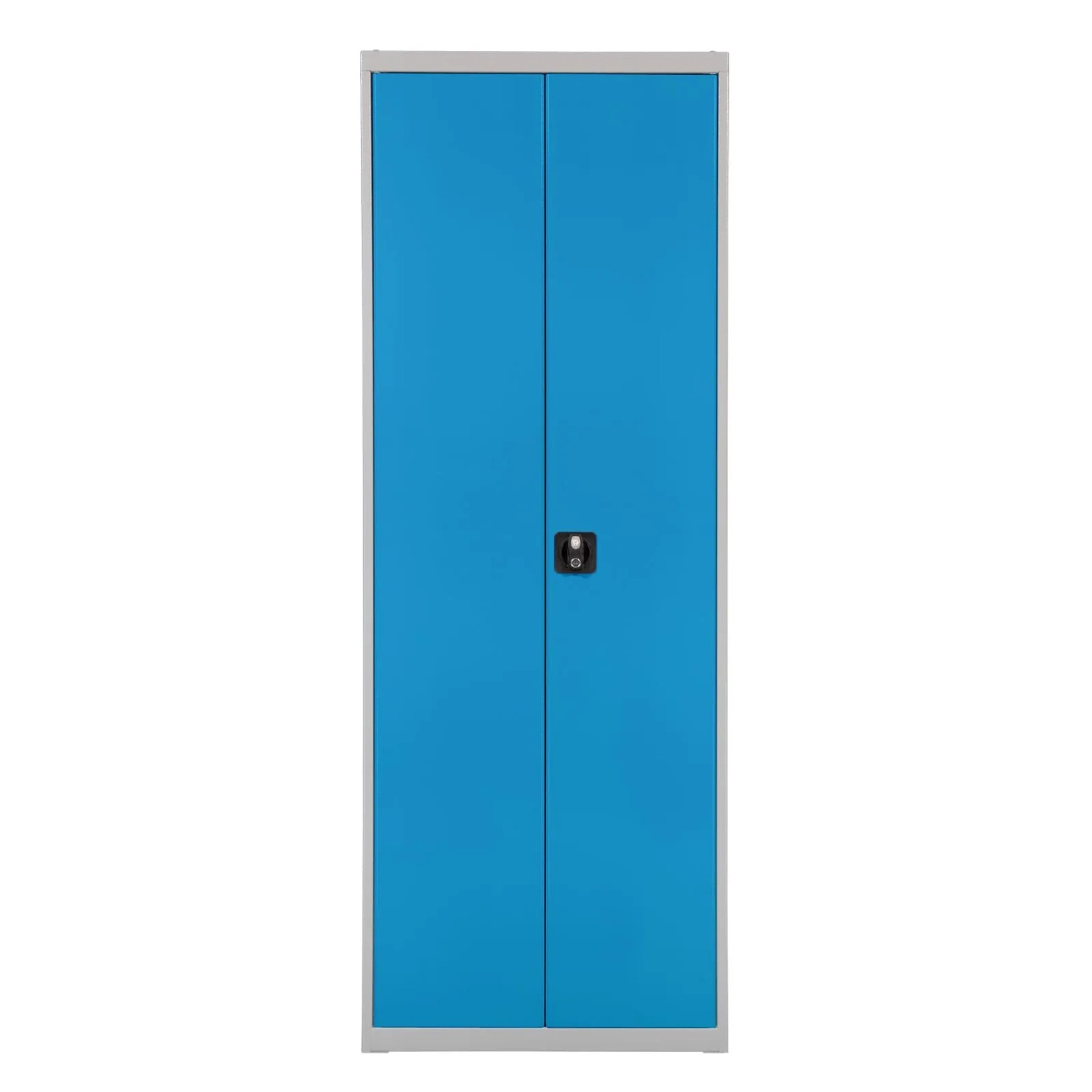 PROREGAL Flügeltürenschrank Owl Mit 17 Fachböden & 108 Sichtlagerkästen HxBxT 195x71x30cm Lichtgrau/Lichtblau