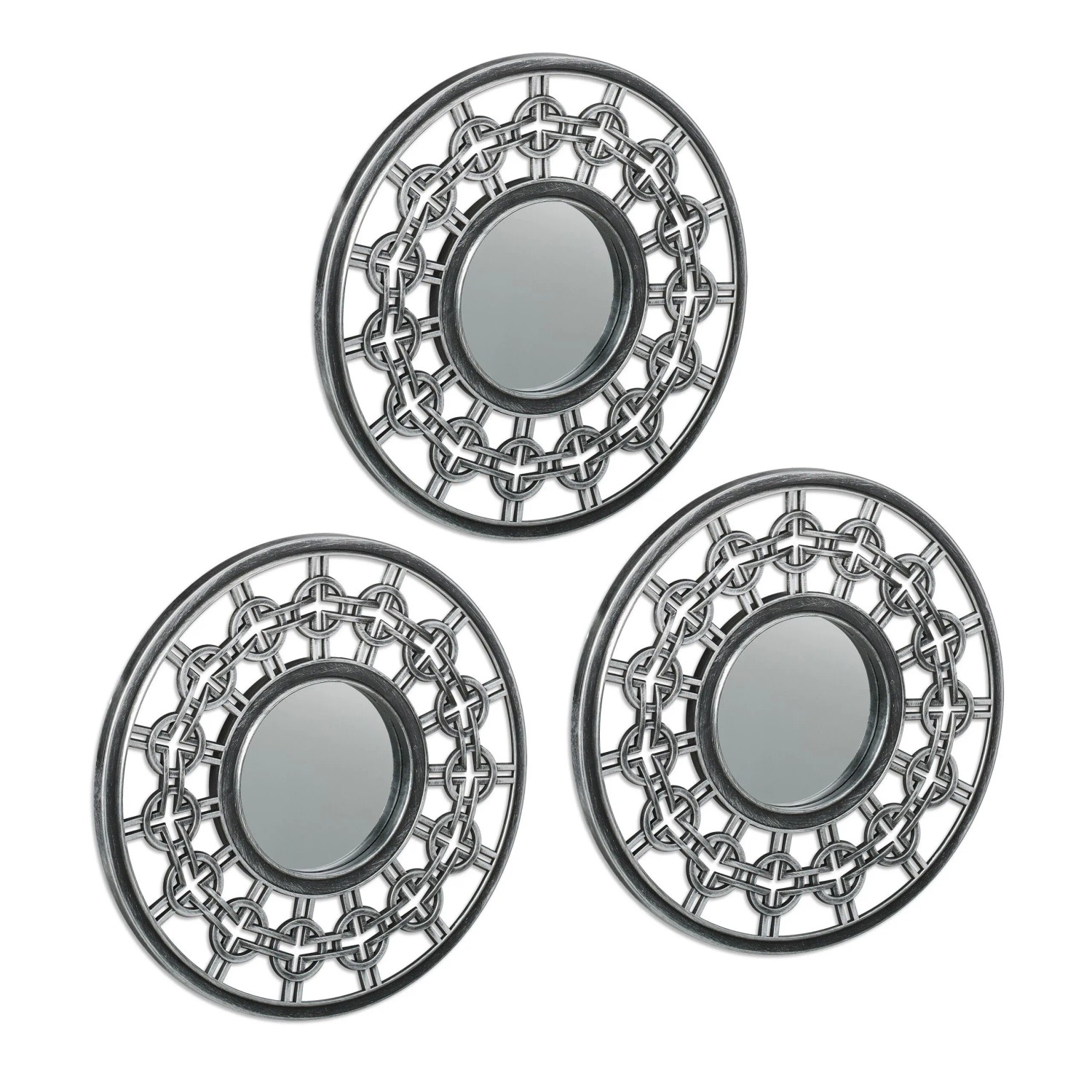 Relaxdays Dekospiegel 3er Set Kunststoff Silber Anthrazit ø 25 cm x 1,5 cm