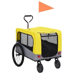 vidaXL 2-In-1 Fahrradanhänger für Hunde und Buggy Gelb und Grau 92442