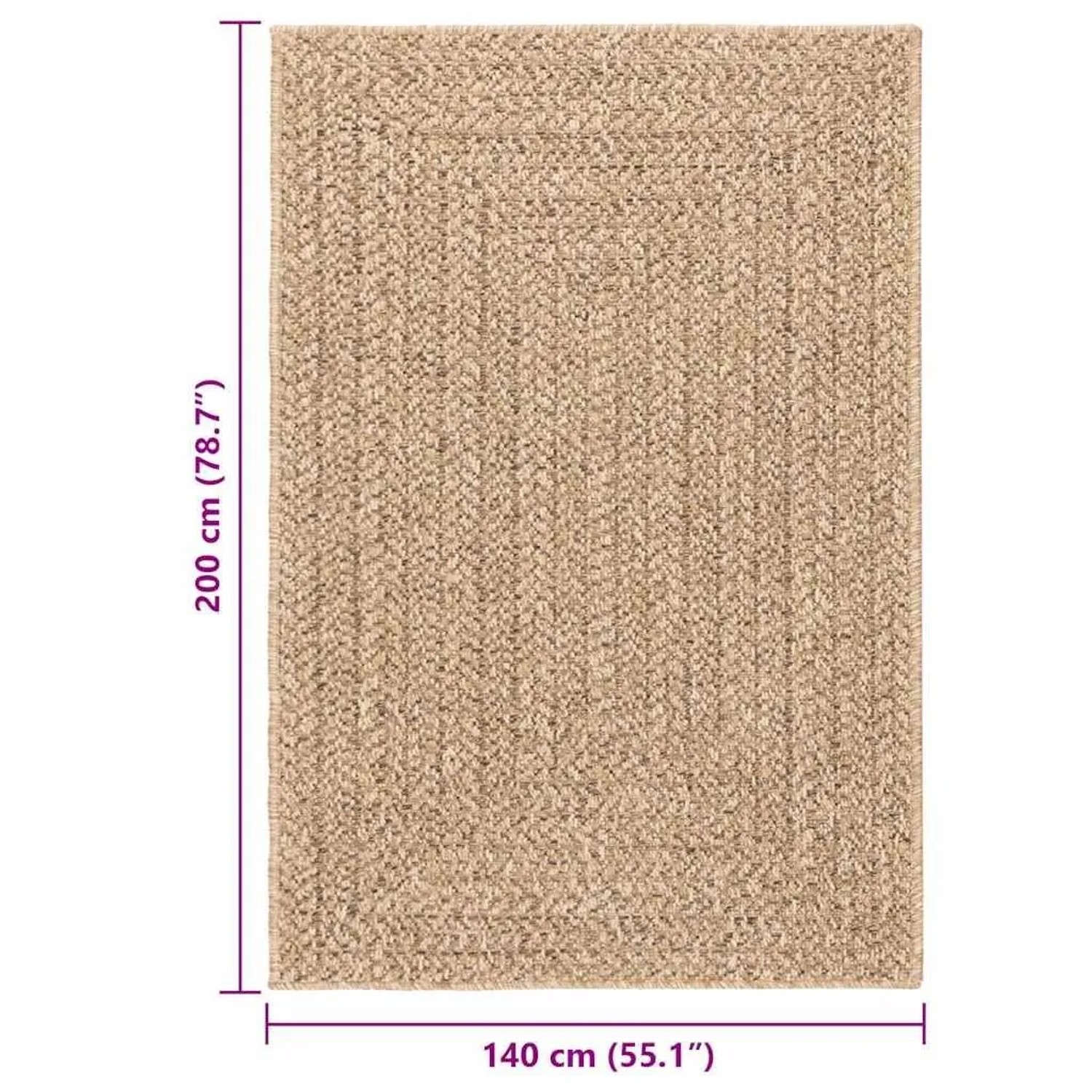 Beiger vidaXL Teppich ZIZUR, 120x120 cm, Jute-Optik für Innen- und Außenbereiche.