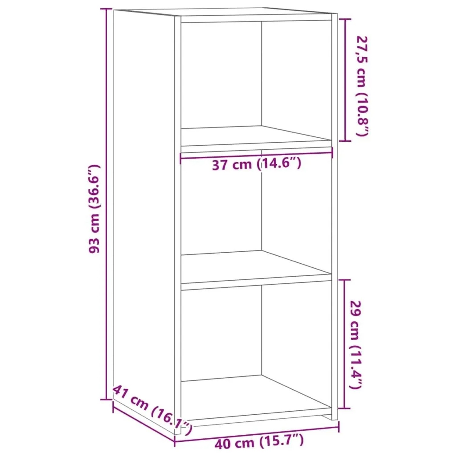 Weißes vidaXL Sideboard (40x41x93 cm) aus Holzwerkstoff, Wohnzimmerschrank mit 3 Fächern.