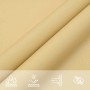 Sandfarbenes vidaXL Sonnensegel aus Polyester Oxford. Detailansicht des wasser- und UV-beständigen Materials mit Symbolen.