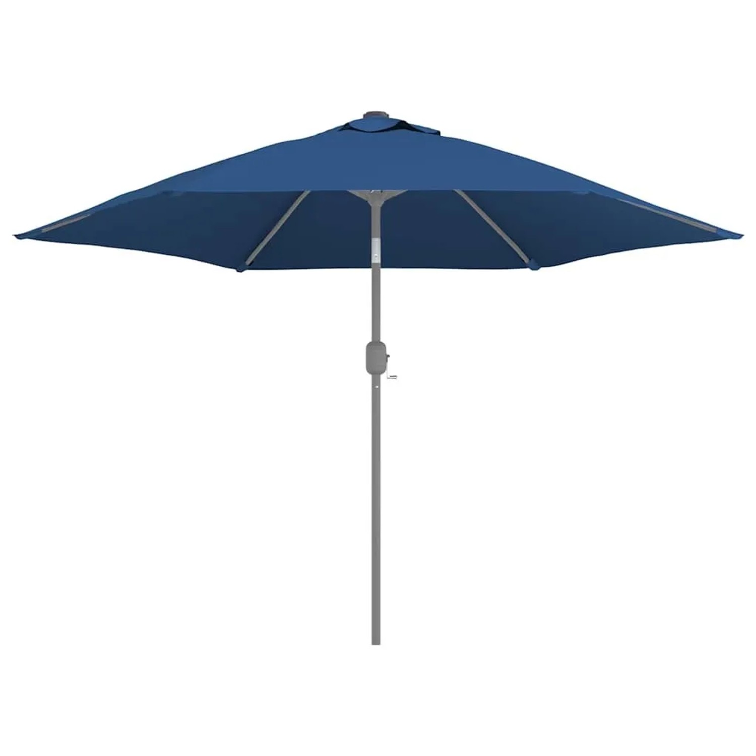 Azurblauer Sonnenschirmbezug 300 cm auf grauem Gestell, geöffnet. Polyester-Stoff für Sonnenschirme.